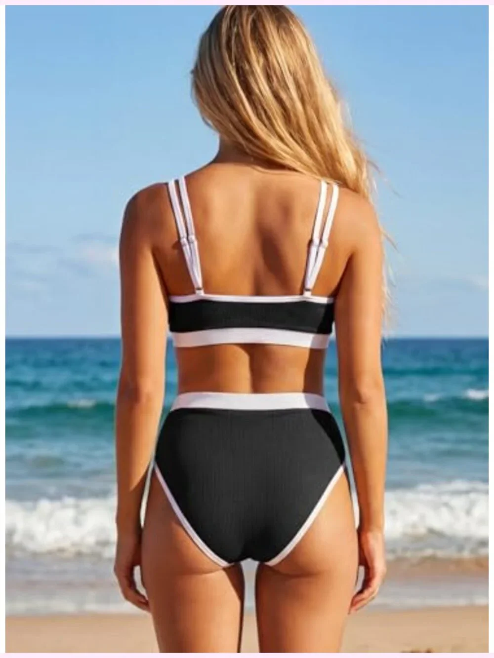 Ribbed High Waisted Bikini Set Full Coverage Sporty 2 Piece Swimsuit